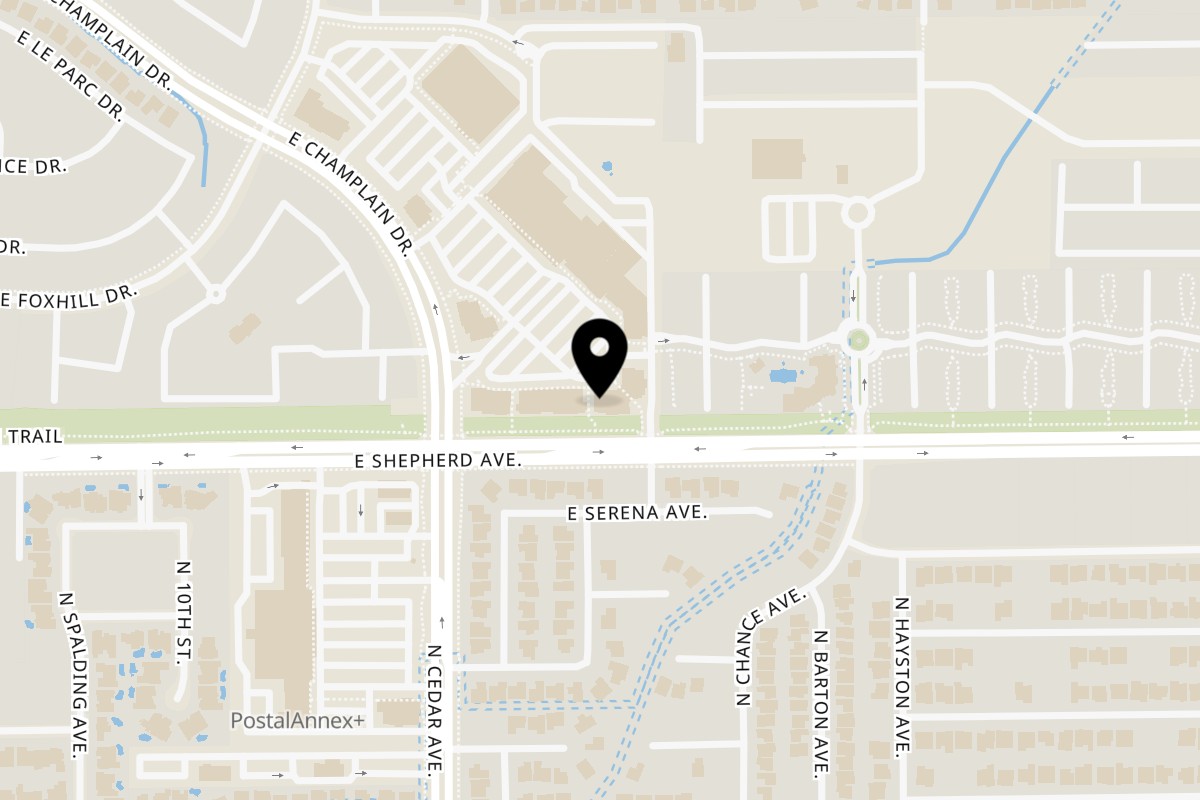 Map showing the location of Zaatar Bistro Zaatar Champlain on 1568 E Champlain Dr #105 in Fresno